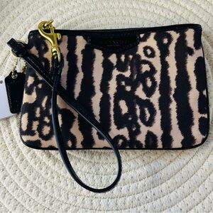 NWT Coach F52084 signature ocelot print small wristlet.